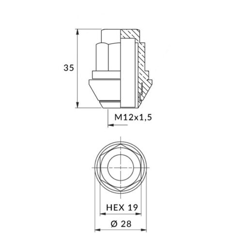 Zwarte wielmoeren voor originele lichtmetalen velgen Ford - M12x1 5 - (conus beweegbare ring) - Carbonado - Afbeelding 3