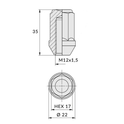 Zwarte wielmoeren voor lichtmetalen velgen  wielen - M12x1 5 - (gesloten) - Carbonado - Afbeelding 3