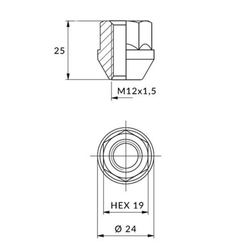 Moeren voor aluminium velgen  wielen - M12x1.5 / Zink - (open met flens) voor sleutel 19 / IS - Afbeelding 3