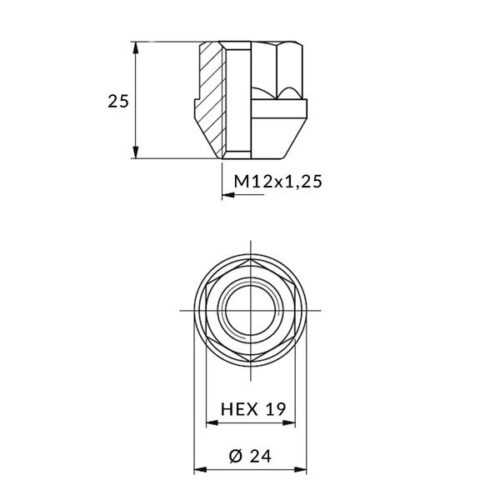 Moeren voor aluminium velgen  wielen - M12x1.25 / Zink - (open met flens) voor sleutel1 9 / IS - Afbeelding 3