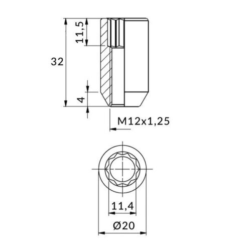 Tuner wielmoeren op Torx voor wielen met smal gat - M12x1.25 / verzinkt - (smal) - TUV (EU) - Afbeelding 3