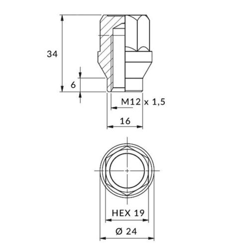 Wielmoeren met schacht voor velgen  wielen - M12x1 5 / verzinkt - (gesloten met schacht) - TUV (EU) - Afbeelding 3