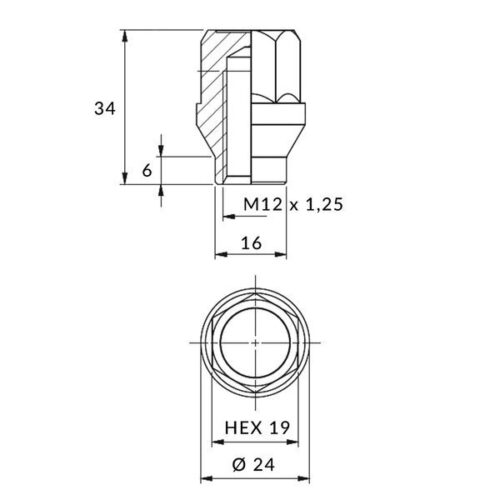 Wielmoeren met schacht voor velgen  wielen - M12x1 25 / verzinkt - (gesloten met schacht) - TUV (EU) - Afbeelding 3