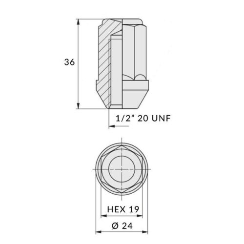 Gesloten wielmoeren voor lichtmetalen velgen  wielen - 1/2" 20 UNF / verzinkt - (gesloten) - TUV (EU) - Afbeelding 3