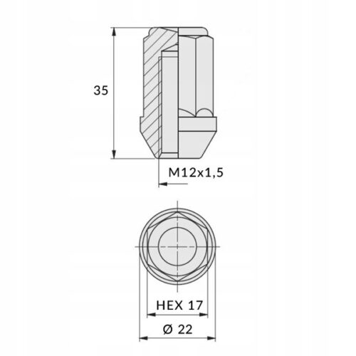 Moeren voor aluminium velgen, wielen - M12x1.5 / Zink - (gesloten) - sleutel 17 - Afbeelding 3