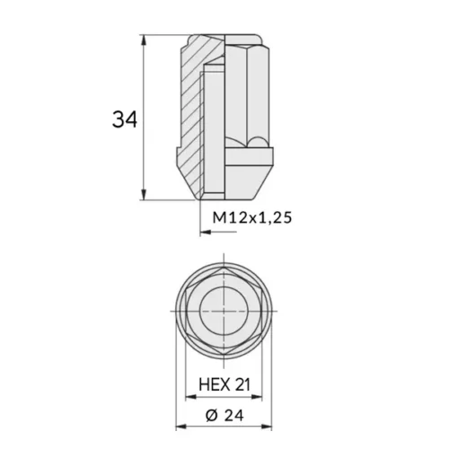 Moeren voor aluminium velgen, wielen - M12x1.25 / Zinksleutel 21 - (gesloten) - Carbonado - Afbeelding 3