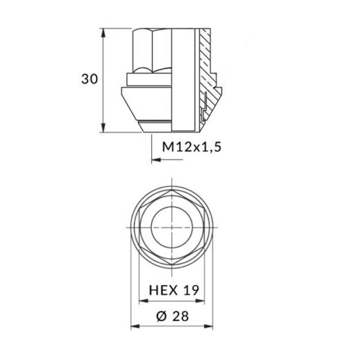 Open wielmoeren voor originele lichtmetalen velgen Ford - M12x1 5 - (conus beweegbare ring) - Carbonado - Afbeelding 3