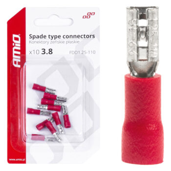 Geïsoleerde kabelverbinders rood 3,8 mm 0,5-1,5 mm² 10A 10 stuks