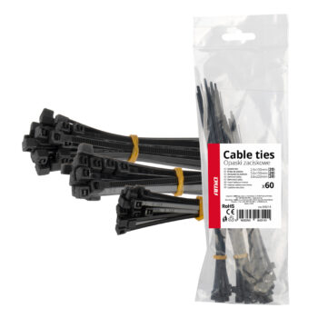Set van 60 zwarte, korte plastic kabelbundelband