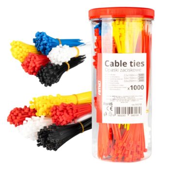 Set van 1000 veelkleurige plastic kabelbundelband