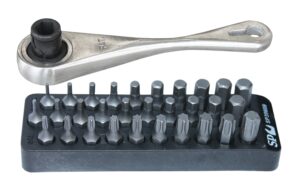 1/4" MINI RATEL & 30 DELIG BITSET BZK,SAE,TORX