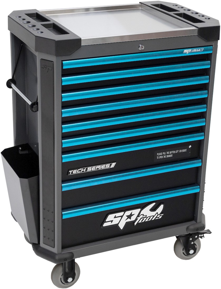 374 DELIGE TOOLKIT IN TECH SERIE GEREEDSCHAPSWAGEN MET 9 LADEN DIAMOND BLACK/ BLAUW - Afbeelding 2
