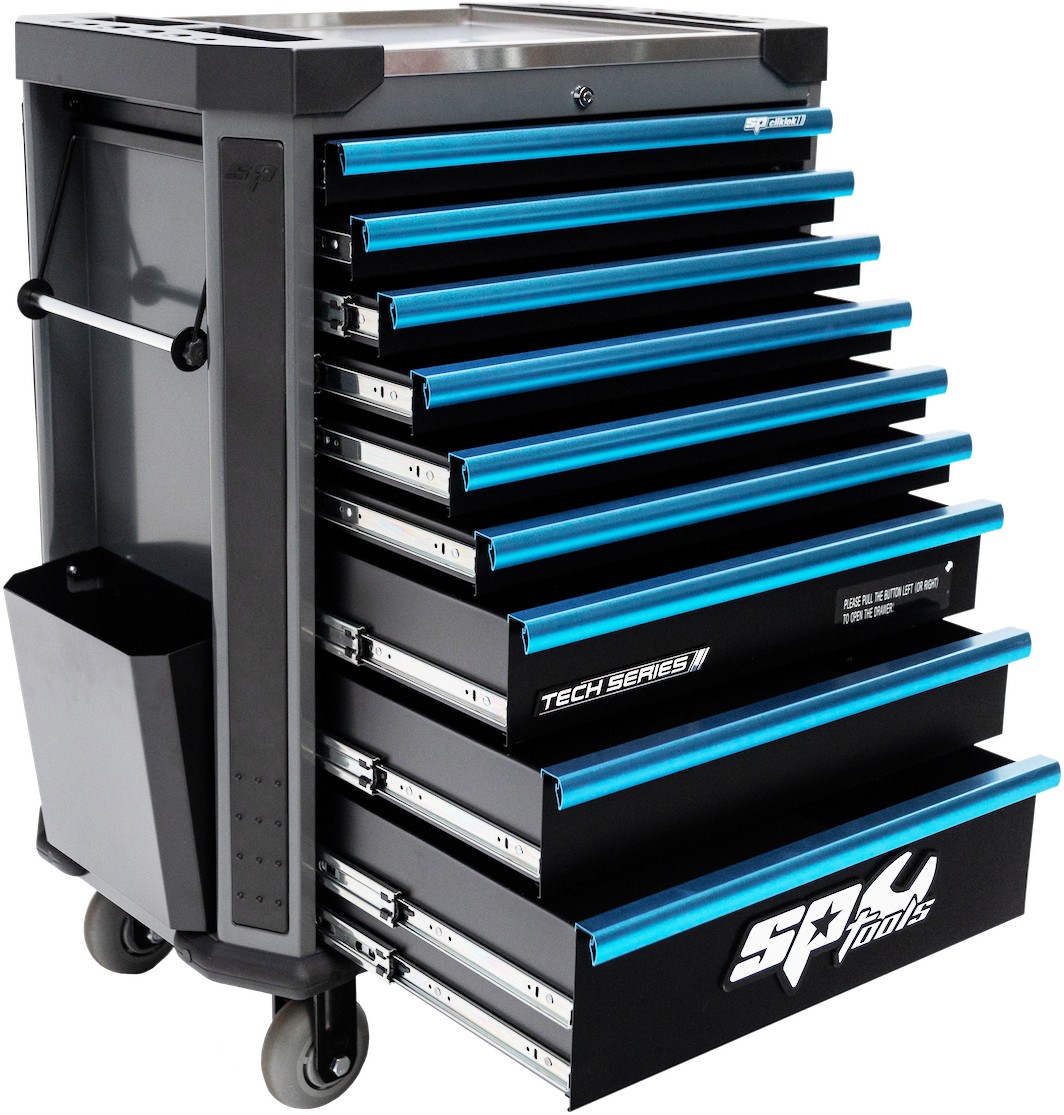 374 DELIGE TOOLKIT IN TECH SERIE GEREEDSCHAPSWAGEN MET 9 LADEN DIAMOND BLACK/ BLAUW - Afbeelding 3