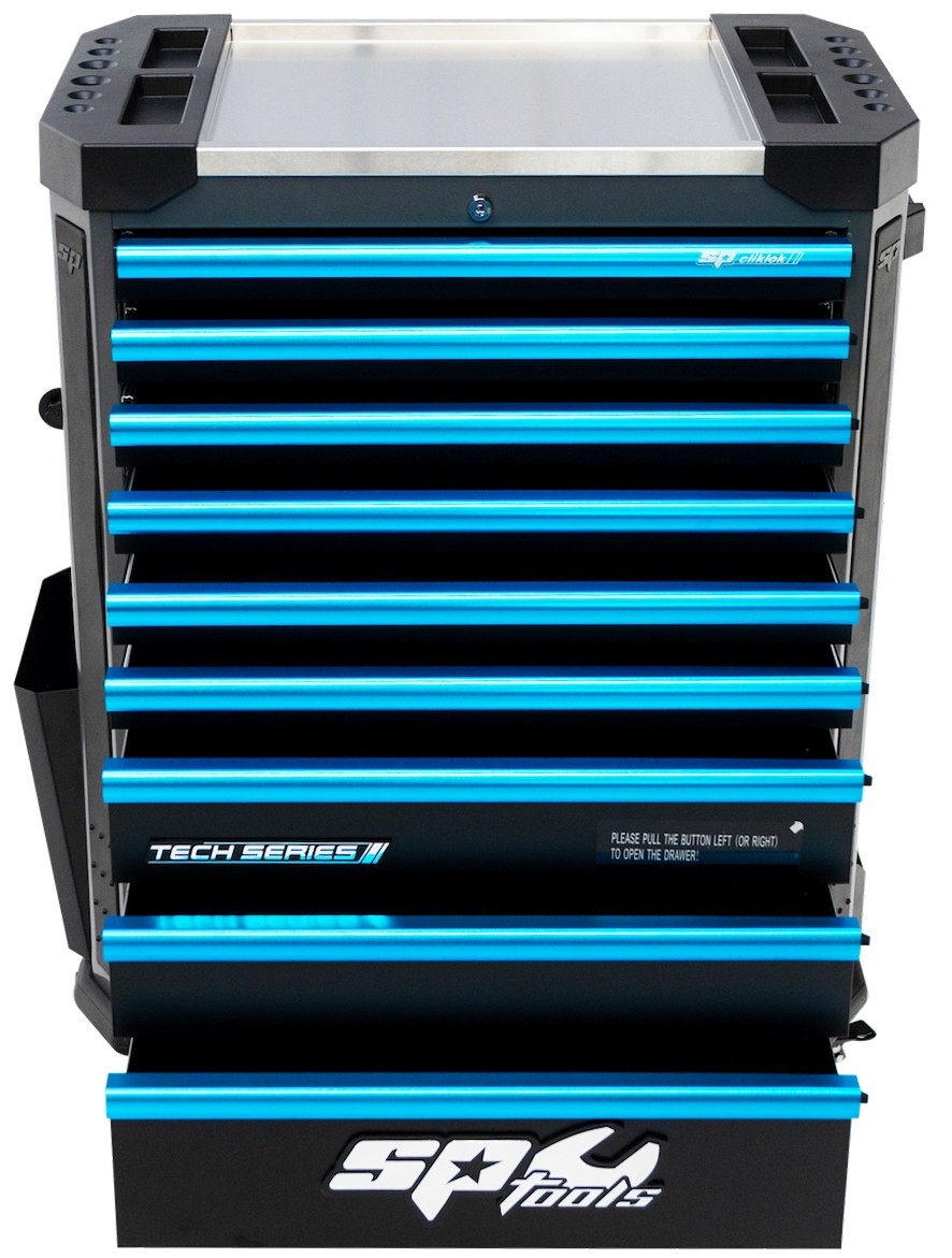 374 DELIGE TOOLKIT IN TECH SERIE GEREEDSCHAPSWAGEN MET 9 LADEN DIAMOND BLACK/ BLAUW