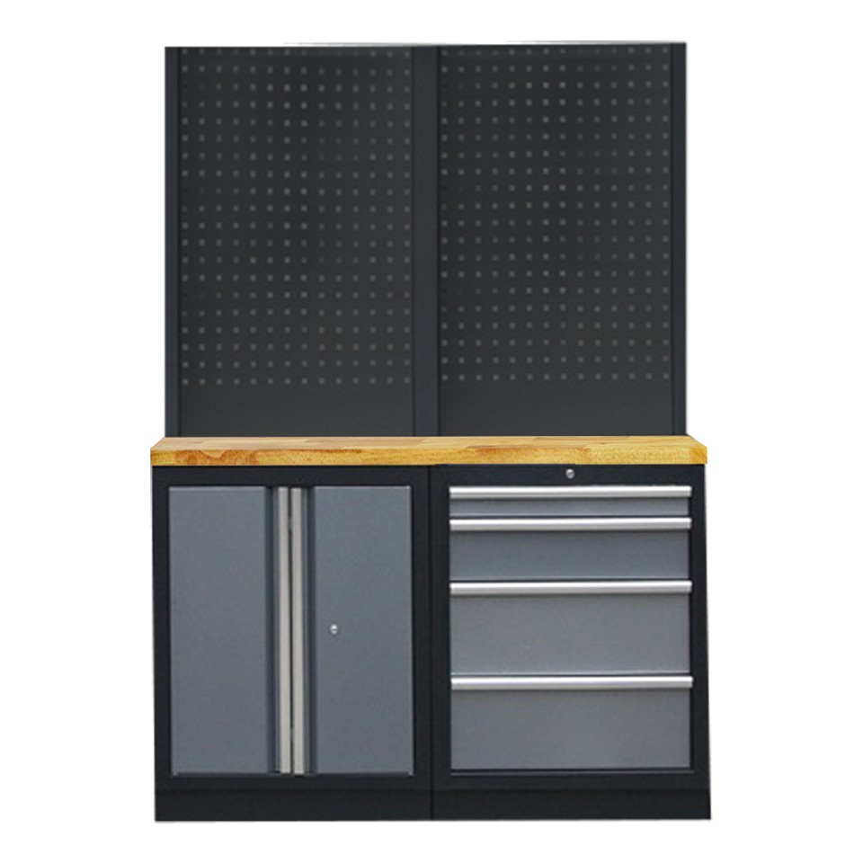 PROFESSIONEEL GARAGE WANDSYSTEEM 2 RUGPANELEN MET HOUTEN WERKBLAD