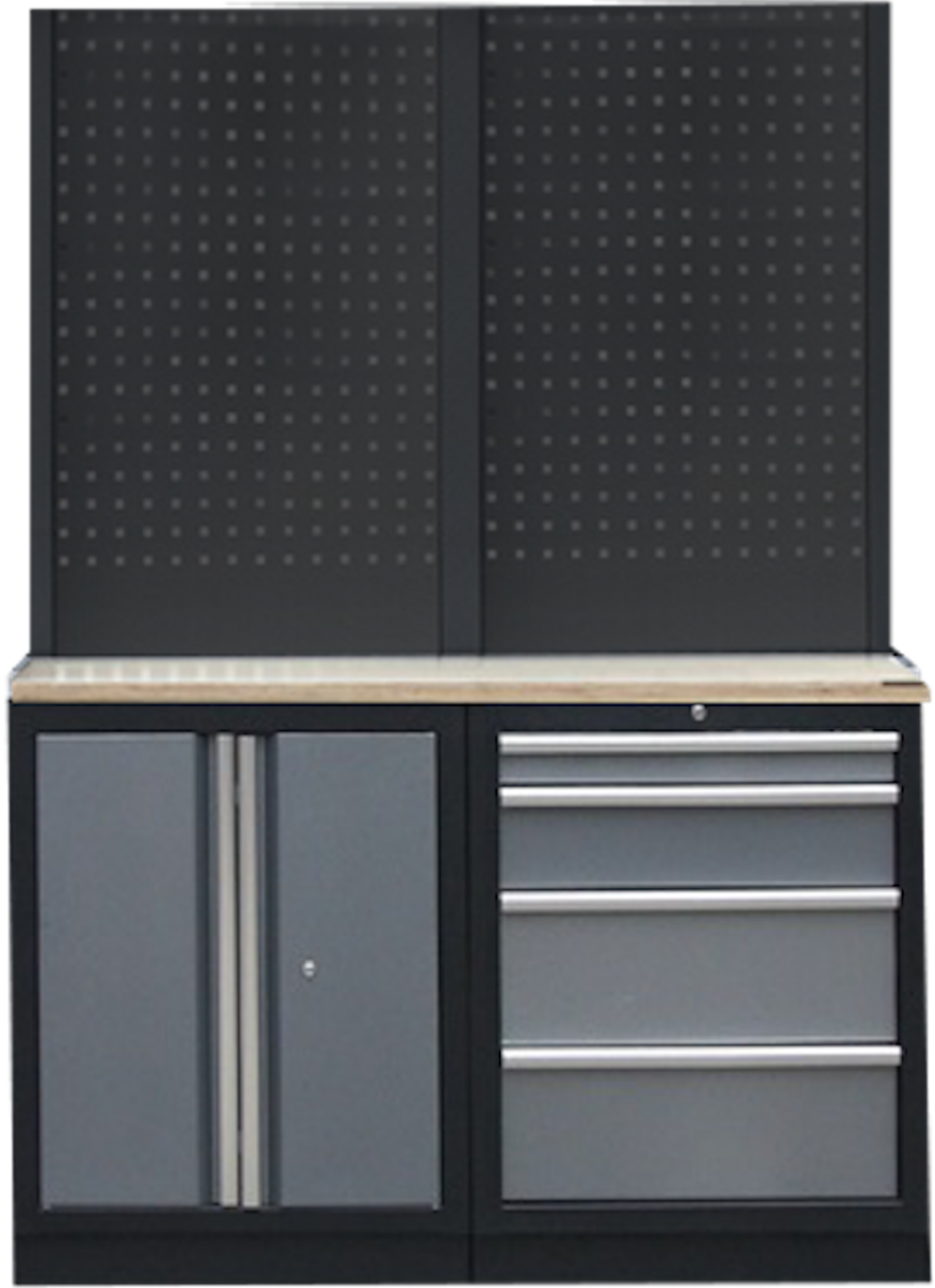 PROFESSIONEEL GARAGE WANDSYSTEEM 2 RUGPANELEN MET HOUTEN WERKBLAD - Afbeelding 2