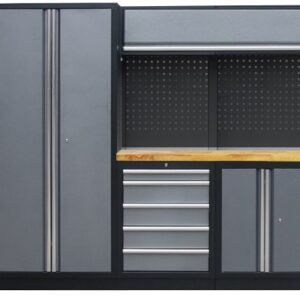 PROFESSIONEEL GARAGE WANDSYSTEEM 2 RUGPANELEN+BREDEKAST MET HOUTEN WERKBLAD