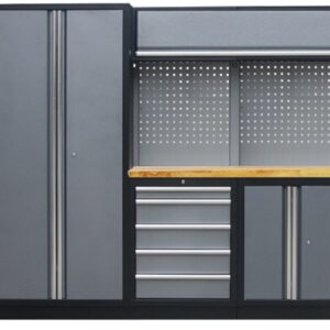 PROFESSIONEEL GARAGE WANDSYSTEEM 2 RUGPANELEN+BREDEKAST MET HOUTEN WERKBLAD