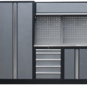 PROFESSIONEEL GARAGE WANDSYSTEEM 2 RUGPANELEN+BREDEKAST MET RVS WERKBLAD