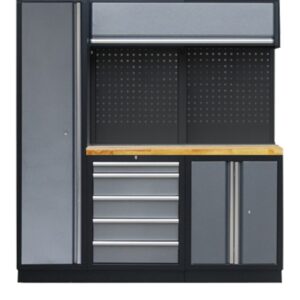 PROFESSIONEEL GARAGE WANDSYSTEEM 2 RUGPANELEN+KAST MET HOUTEN WERKBLAD