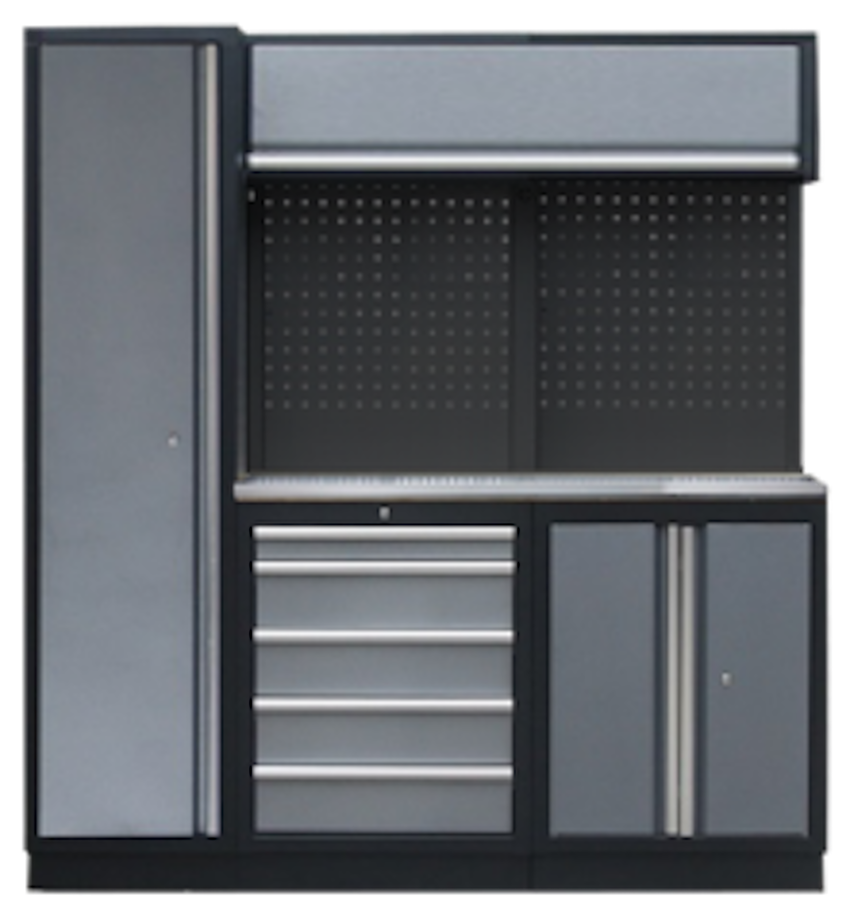 PROFESSIONEEL GARAGE WANDSYSTEEM 2 RUGPANELEN+KAST MET RVS WERKBLAD