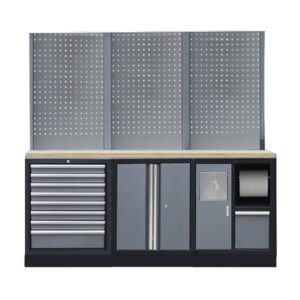 PROFESSIONEEL GARAGE WANDSYSTEEM 3 RUGPANELEN MET HOUTEN WERKBLAD
