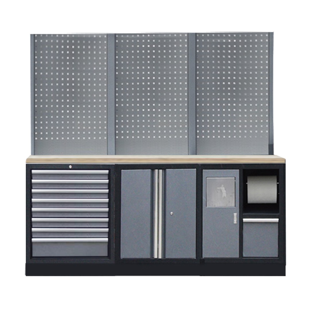 PROFESSIONEEL GARAGE WANDSYSTEEM 3 RUGPANELEN MET HOUTEN WERKBLAD