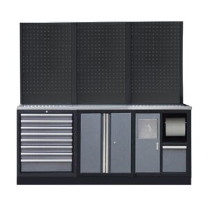 PROFESSIONEEL GARAGE WANDSYSTEEM 3 RUGPANELEN MET RVS WERKBLAD