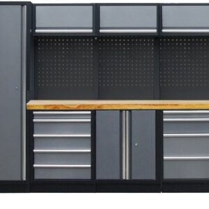 PROFESSIONEEL GARAGE WANDSYSTEEM 3 RUGPANELEN+KAST MET HOUTEN WERKBLAD