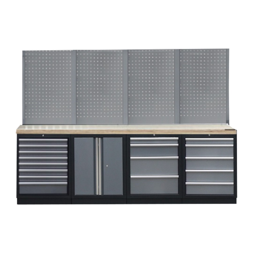 PROFESSIONEEL GARAGE WANDSYSTEEM 4 RUGPANELEN MET HOUTEN WERKBLAD - Afbeelding 3