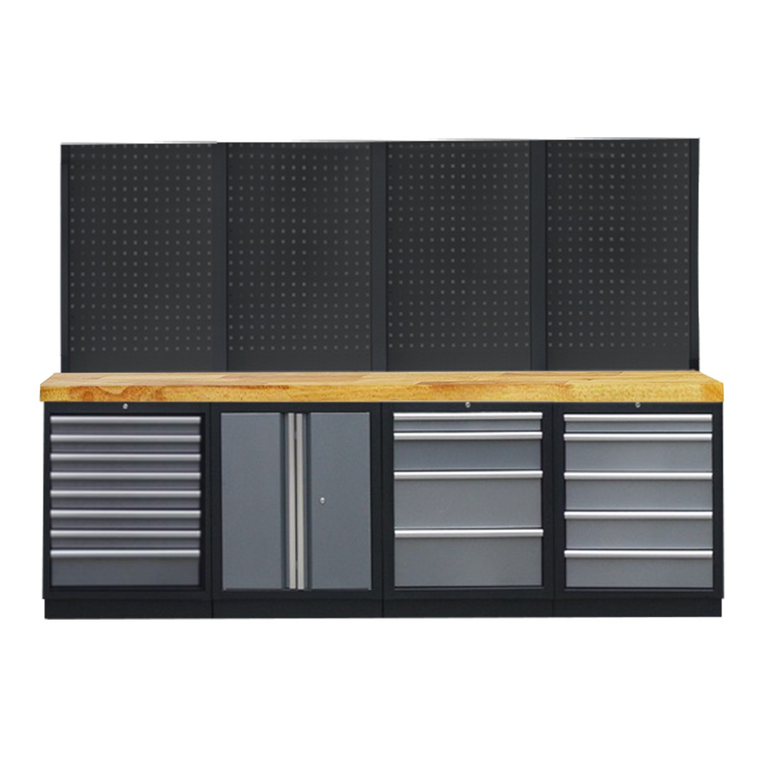 PROFESSIONEEL GARAGE WANDSYSTEEM 4 RUGPANELEN MET HOUTEN WERKBLAD
