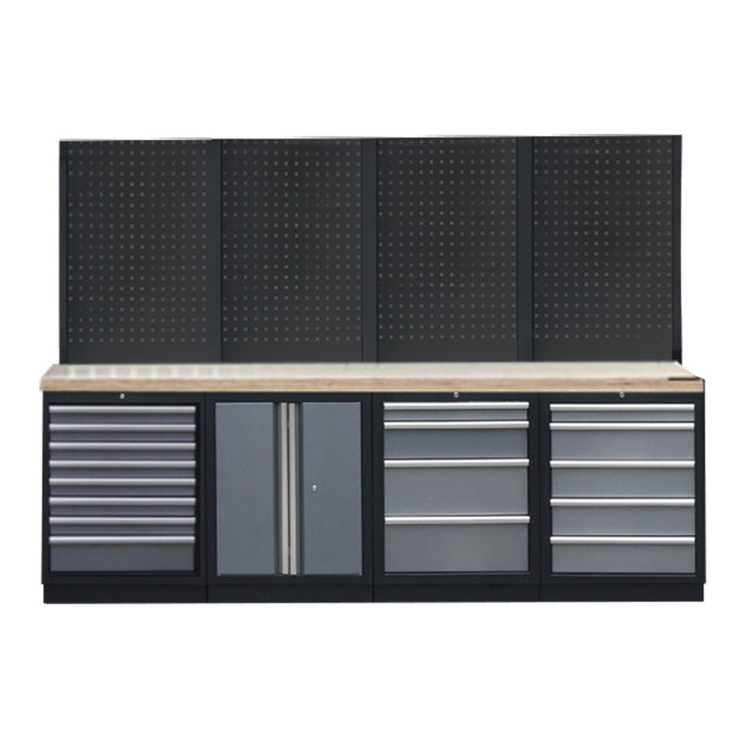 PROFESSIONEEL GARAGE WANDSYSTEEM 4 RUGPANELEN MET HOUTEN WERKBLAD - Afbeelding 3