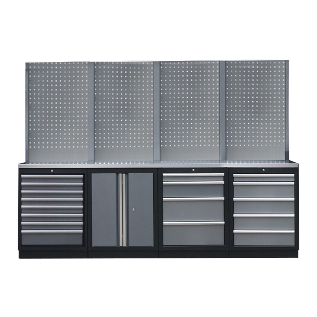 PROFESSIONEEL GARAGE WANDSYSTEEM 4 RUGPANELEN MET RVS WERKBLAD - Afbeelding 3