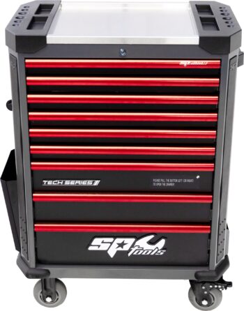 387 DELIGE TOOLKIT IN TECH SERIE GEREEDSCHAPSWAGEN MET 9 LADEN DIAMOND BLACK/ROOD