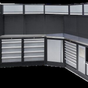 UITGEBREIDE HOEKOPSTELLING ZWART WORKSHOP SERIE MET RVS WERKBLAD