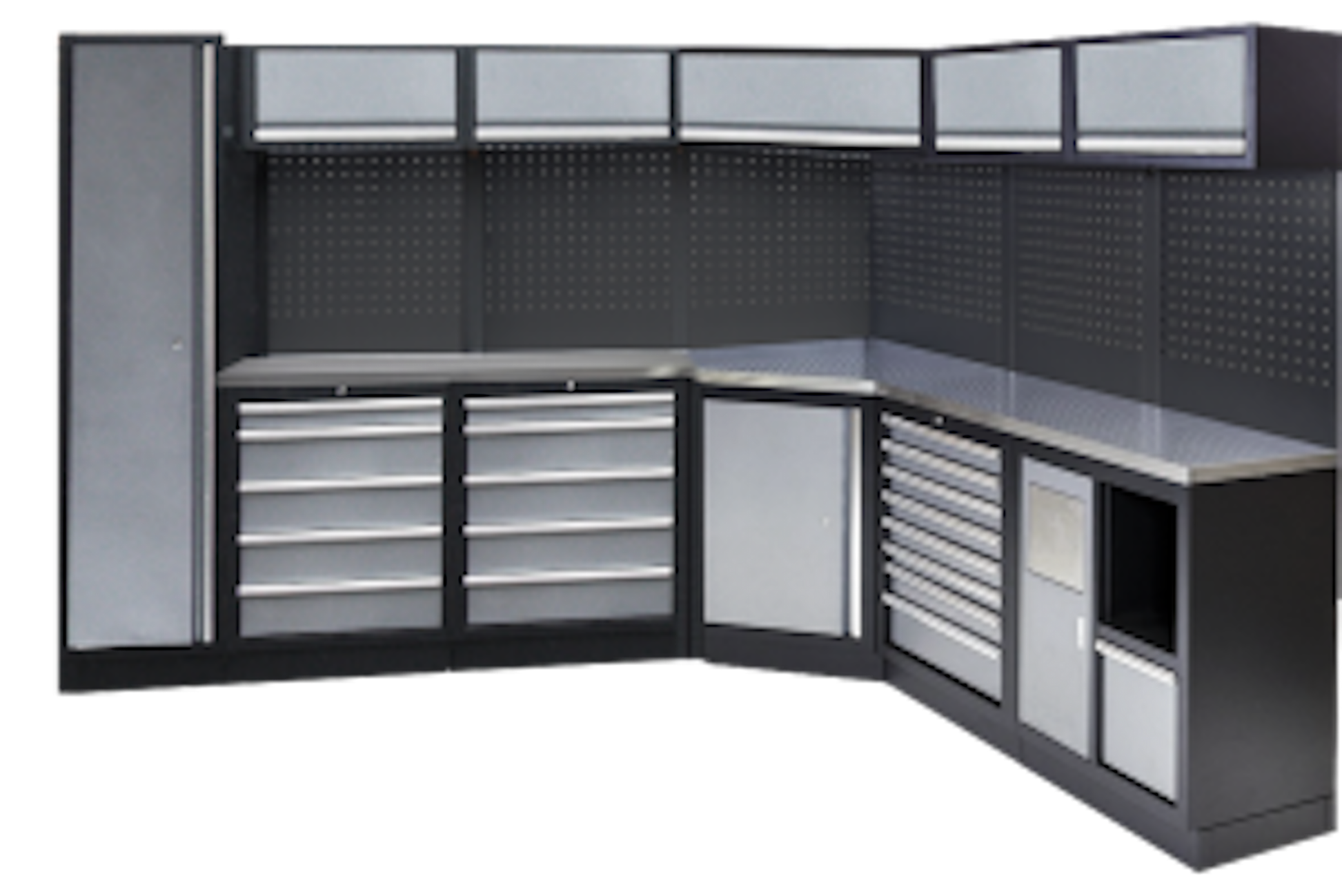 UITGEBREIDE HOEKOPSTELLING ZWART WORKSHOP SERIE MET RVS WERKBLAD