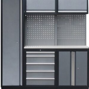 PROFESSIONEEL GARAGE WANDSYSTEEM 2 RUGPANELEN+KAST MET RVS WERKBLAD
