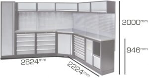 UITGEBREIDE HOEKOPSTELLING WORKSHOP SERIE MET RVS WERKBLAD